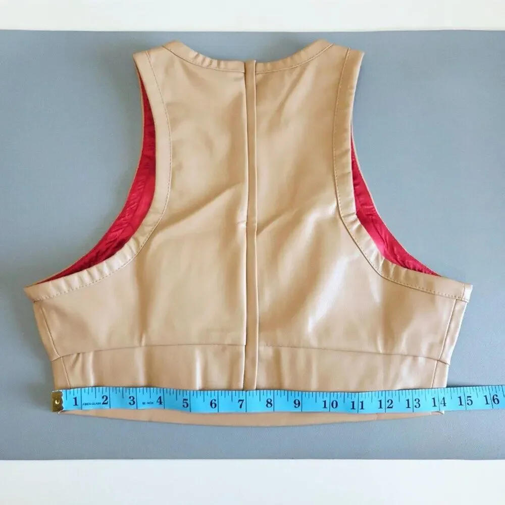LIKA Faux Leather Crop Top -Beige-Small-Streetwear-Luxury Grunge Glamour - Picture 6 of 10